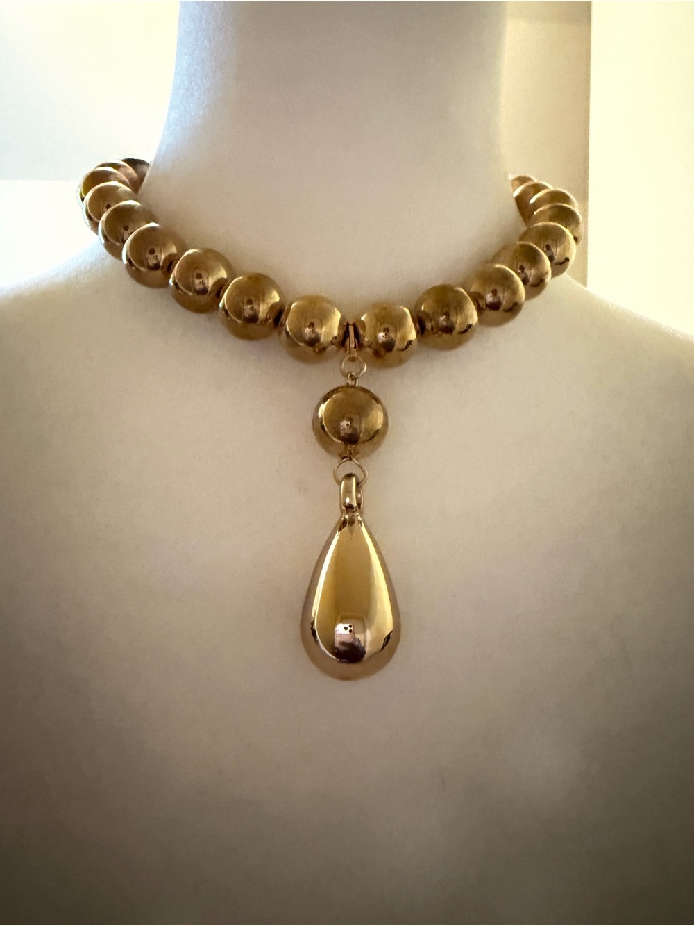 Gold Beaded Teardrop Pendant Necklace - Women